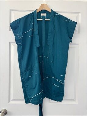 Teal Organic Cotton Open Front Kimono/Beach Cover